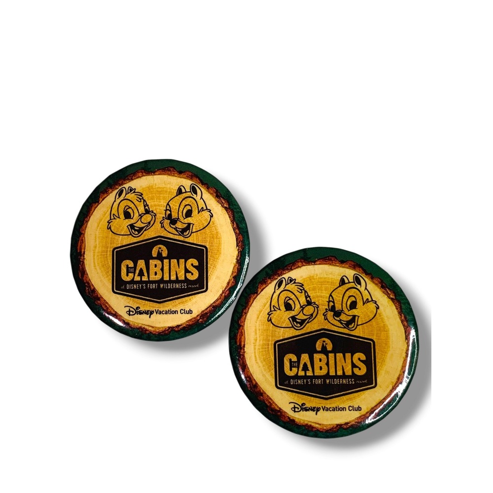 Disney Vacation Club Fort Wilderness The Cabins Button Pins Set of 2 2.2" D